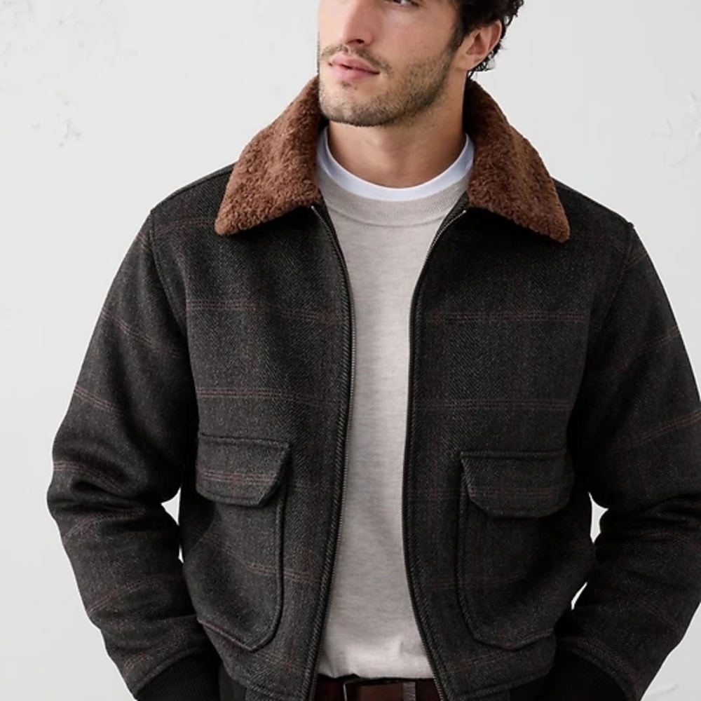 Banana Republic Dark Brown Bomber Jacket with Faux Fur Collar